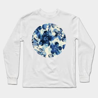 Shibori Inspired Oversized Indigo Floral Long Sleeve T-Shirt